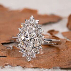 2 Carat Certified Marquise Cut Lab Grown Diamond Cluster Ring, ,Cathedral